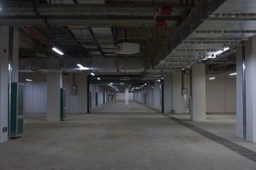 Perspective space landscape of underground garage under construction