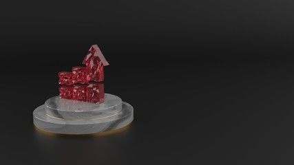 3D rendering of red gemstone symbol of bar chart  icon