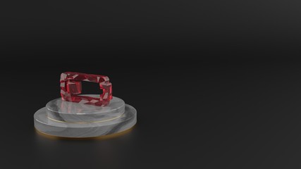 3D rendering of red gemstone horizontal symbol of battery quarter icon