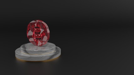 3D rendering of red gemstone symbol of bitcoin coin icon