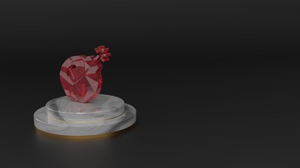 3D rendering of red gemstone symbol of bomb icon