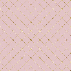Materiał do szycia Stripe grunge plaid pastel pink seamless pattern with gold glitter line contour background