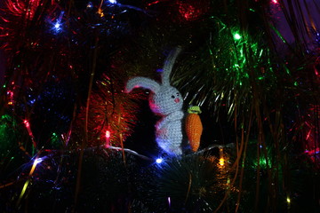 rabbit on christmas tree
