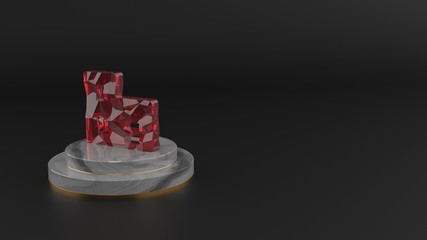 3D rendering of red gemstone symbol of building icon