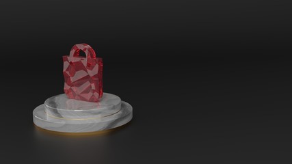 3D rendering of red gemstone symbol of bag icon