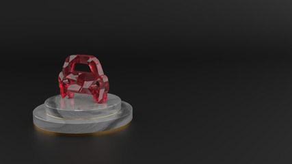 3D rendering of red gemstone symbol of sport car icon