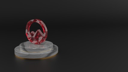 3D rendering of red gemstone symbol of circle mountain icon