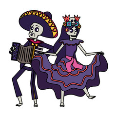 catrina and mariachi playing accordion couple characters