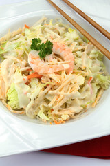 Chinese salad dish with shrimp and soy sprouts	