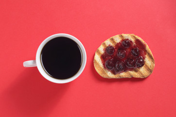 Sandwich with jam and coffee