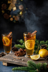 Spicy grog cocktail. Christmas or New Year hot winter drink.  Autumn and winter cocktail - grog,...