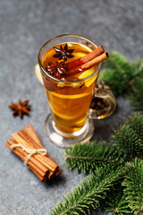 Spicy grog cocktail. Christmas or New Year hot winter drink.  Autumn and winter cocktail - grog,...