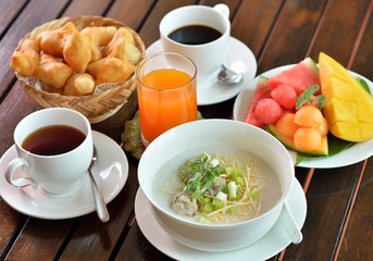 Traditional chinese porridge rice gruel in bowl