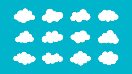 White Cloud Icons Set isolated on blue sky background