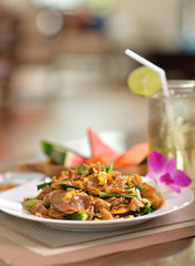 Fired thin noodles with soy sauce ,Thai food