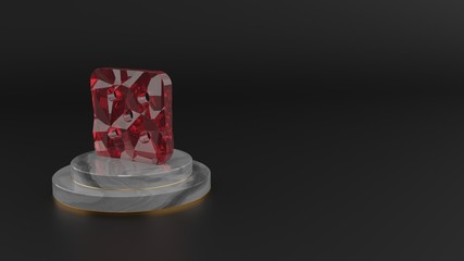 3D rendering of red gemstone symbol of dice five icon