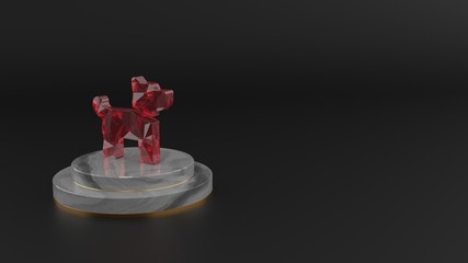 3D rendering of red gemstone symbol of dog icon