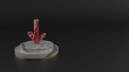 3D rendering of red gemstone symbol of down arrow icon