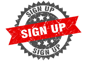 sign up grunge stamp with red band. sign up