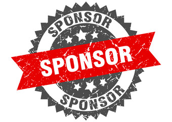 sponsor grunge stamp with red band. sponsor