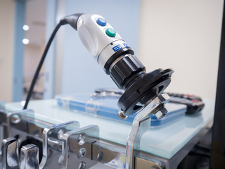 Endoscope, Equipment for ear examination in the  Ear Nose Throat department, selective focus.