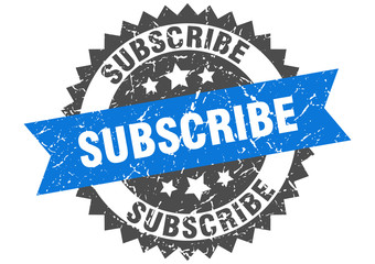 subscribe grunge stamp with blue band. subscribe