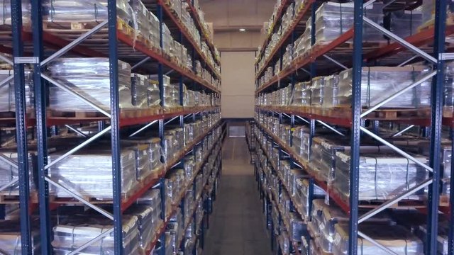 vertical load in logistics warehouse. pallet racks