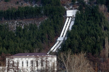 View of the oldest Hidro-Electric power station  from a distance, village Pancharevo,  Bulgaria   