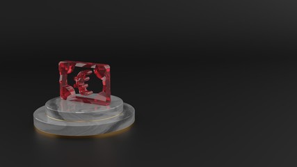 3D rendering of red gemstone symbol of euro  icon