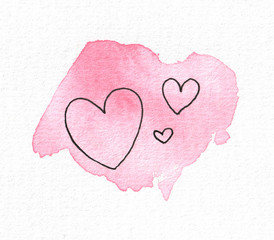 Naklejka na ściany i meble The outline of the heart on the background of a watercolor pink spot. Valentine's day