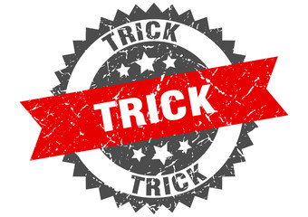 trick grunge stamp with red band. trick