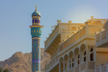 Mosque architecture with half moon in Muscat, Oman