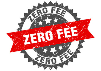 zero fee grunge stamp with red band. zero fee