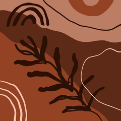 Modern Abstract Shapes And Plants Terrae Modern Geometric Texture Poster Terracotta Floral Art Print Painting Fashion Color Abstraction Contemporary Burnt Orange Vector Illustration Clipart