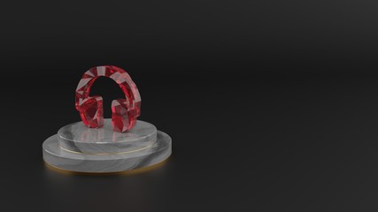 3D rendering of red gemstone symbol of headphones icon