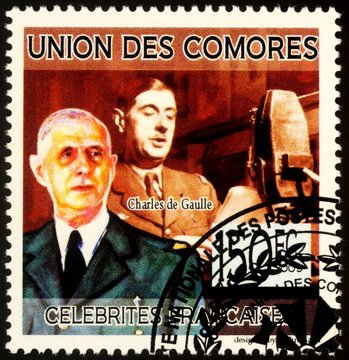 French President Charles de Gaulle on postage stamp