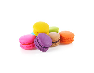 French colorful macarons isolated on white