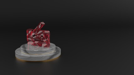 3D rendering of red gemstone symbol of cheque icon