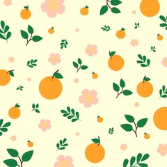 Pink sweet sakura asian flower orange and leave on beige background