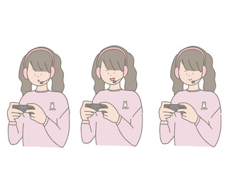 ヘッドセットをつけてゲームをする女の子