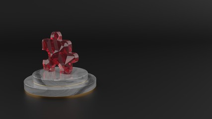 3D rendering of red gemstone symbol of interface icon