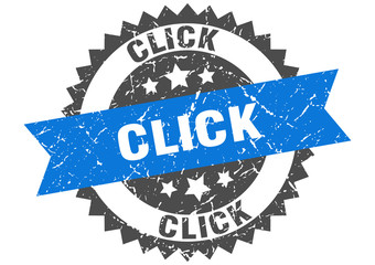click grunge stamp with blue band. click