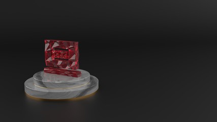 3D rendering of red gemstone symbol of laptop icon