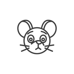 Unhappy rat emoticon line icon. linear style sign for mobile concept and web design. Disappointed mouse face emoji outline vector icon. Chinese 2020 year of the rat symbol, logo illustration.