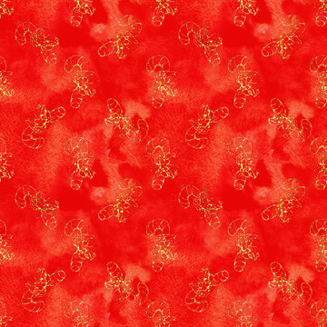 Watercolor hand drawn glitter artistic colorful Christmas traditional vintage seamless pattern