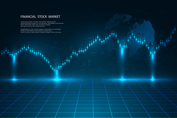Stock market graph or forex trading chart for business and financial concepts, reports and investment on dark background. Vector illustration