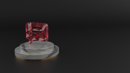 3D rendering of red gemstone symbol of multimedia  icon