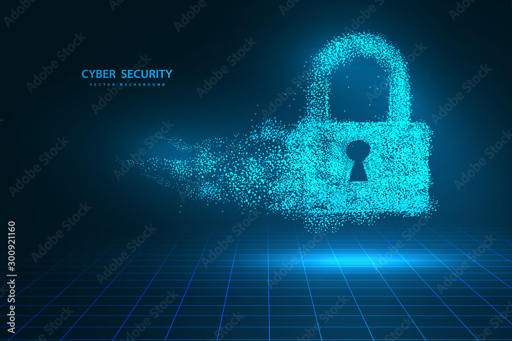 Poster points are connected and create a sign of the cyber security concept lock. technology and network co