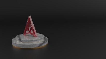 3D rendering of red gemstone symbol of navigation icon