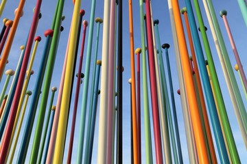 modern colorful sculpture with blue sky background